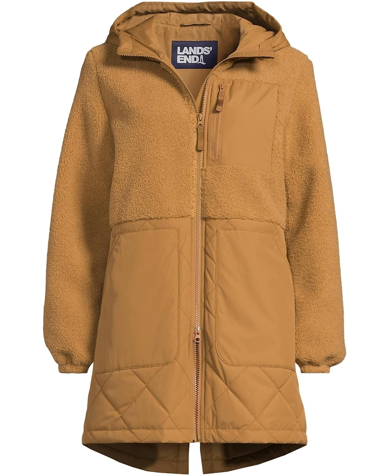Lands' End Women's High Pile Fleece Quilted Mixed Media Parka