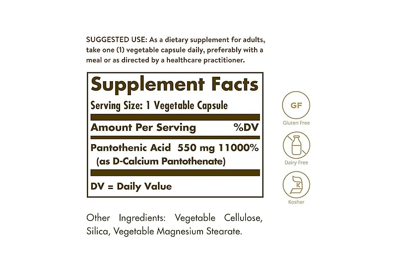 Solgar Pantothenic Acid ,550 mg ,100 V Caps