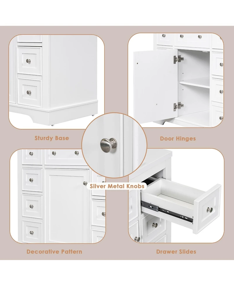 Bathroom Vanity without Sink Cabinet Base Only One Cabinet and Six Drawers White