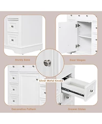 Bathroom Vanity without Sink Cabinet Base Only One Cabinet and Six Drawers White