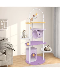 Gymax 62'' Multi-level Cat Tree w/ Moon-Shaped Top Perch Cloud-Shaped Jumping Platform