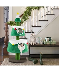 Gymax Christmas Cat Tree for Indoor Cats w/ 2 Condos Sisal Scratching Posts Spring Toy