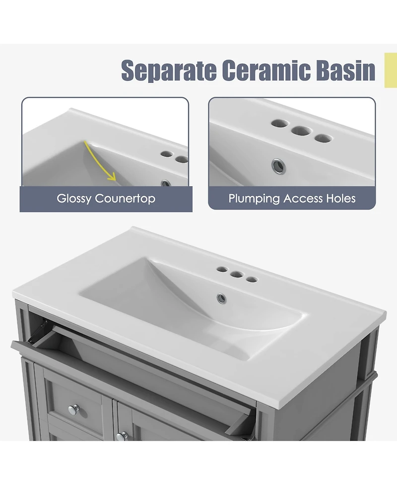 Lovmor 30inch Bathroom Vanity with Top Sink Modern Bathroom Storage Cabinet with 2 Drawers and a Tip out Drawer Single Sink Bathroom Vanity