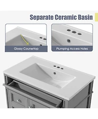 Lovmor 30inch Bathroom Vanity with Top Sink Modern Bathroom Storage Cabinet with 2 Drawers and a Tip out Drawer Single Sink Bathroom Vanity