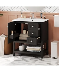 Lovmor 30inch Transitional Style Bathroom Vanity Cabinet Combo with Ceramic Sink Soft Close Door