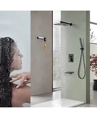 Rainsken Male Npt Waterfall Tub and Shower Faucet Set, 10-Inch Matte Black Rain Shower System, Black
