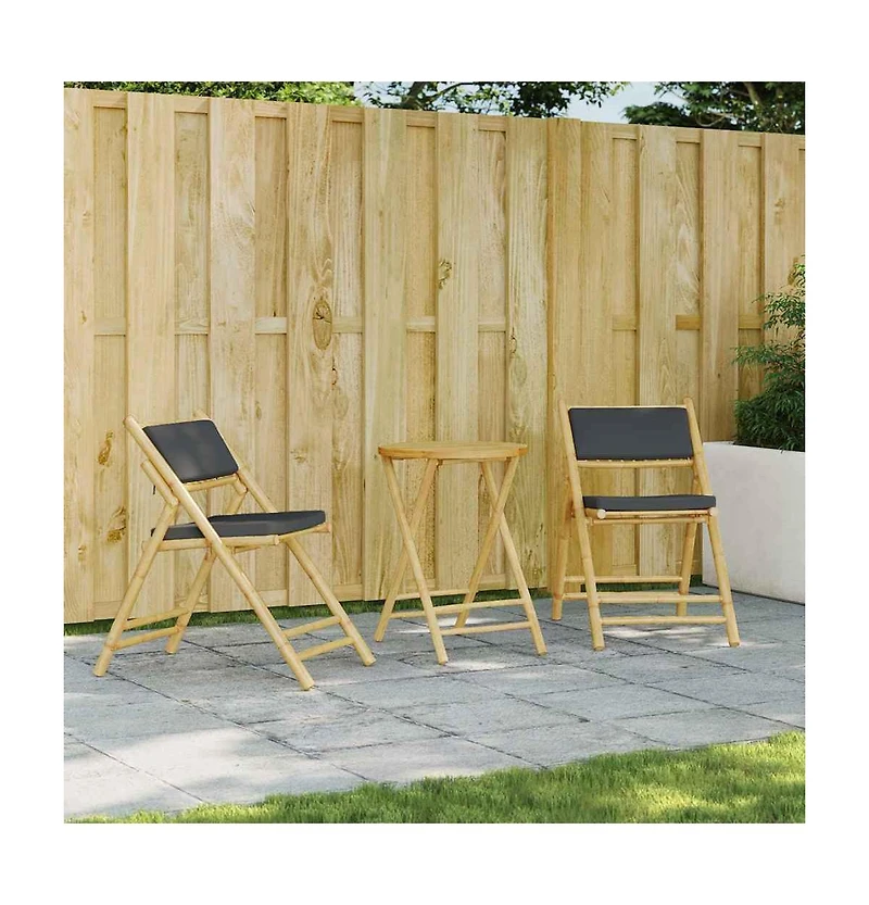 vidaXL Bistro Chair Set of 2 Dark grey Bamboo, Polyester Standard