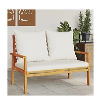 Garden Sofa Bench Cream White, Natural Wood