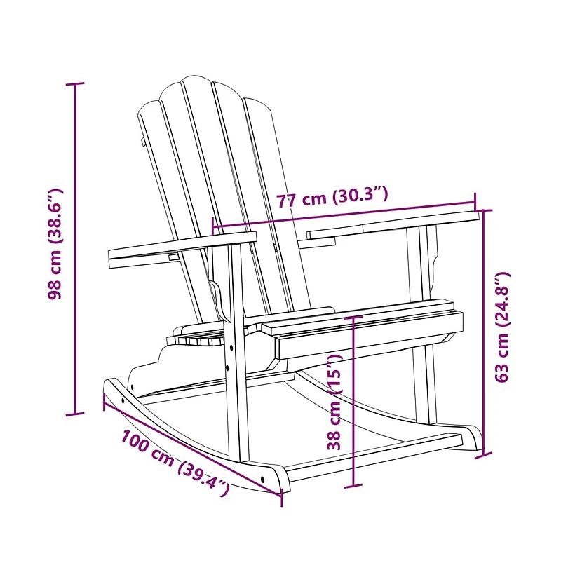 Garden Rocking Adirondack Chair Teak Solid teak wood Medium