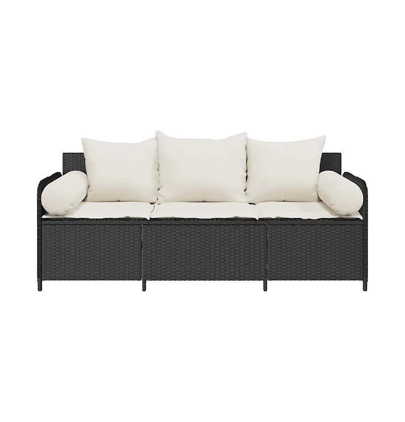 Garden Sofa Black Pe Rattan, Powder-Coated Steel 3-Seater