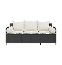 Garden Sofa Black Pe Rattan, Powder-Coated Steel 3-Seater