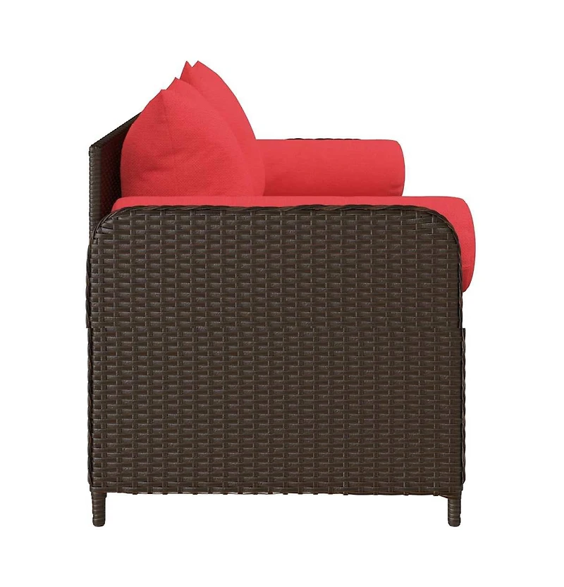 Patio Sofa with Cushions 3-Seater Brown Poly Rattan