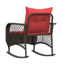 Patio Rocking Chair Brown Pe rattan, powder-coated steel, polyester
