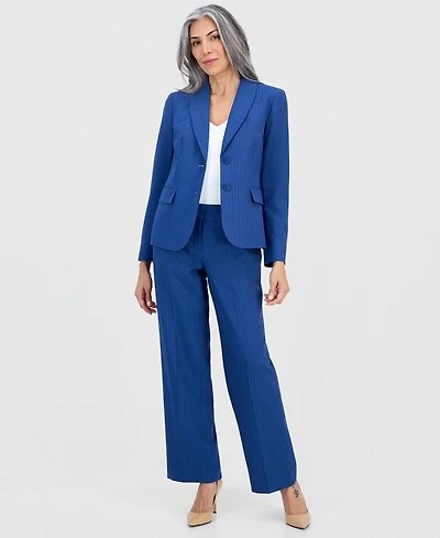 Le Suit Women's Pinstripe Shawl-Collar Mid-Rise Pantsuit, Regular & Petites