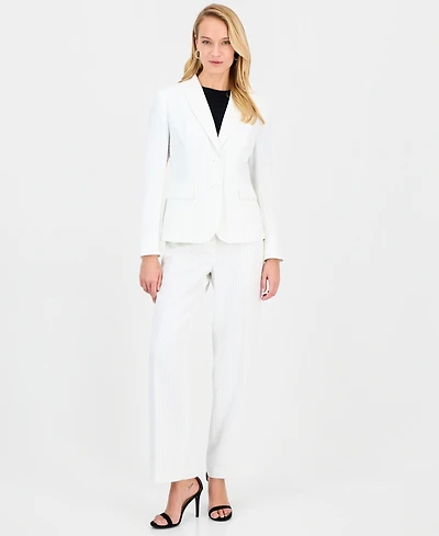 Le Suit Women's Pinstripe Shawl-Collar Mid-Rise 2 Piece Pantsuit, Regular & Petites
