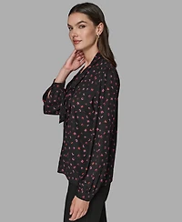 Karl Lagerfeld Paris Women's Woven Long Sleeve Top