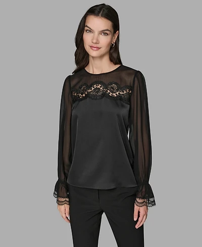 Karl Lagerfeld Paris Women's Long Sleeve Lace Top