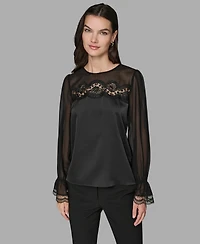 Karl Lagerfeld Paris Women's Long Sleeve Lace Top