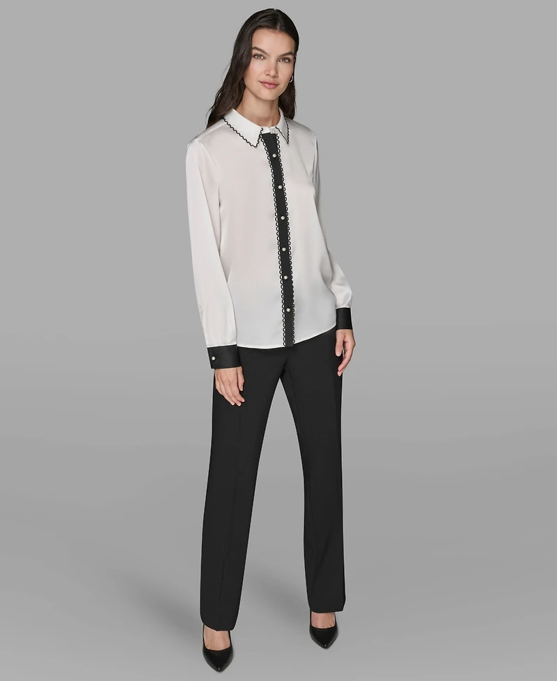Karl Lagerfeld Paris Women's Color Block Long Sleeve Top