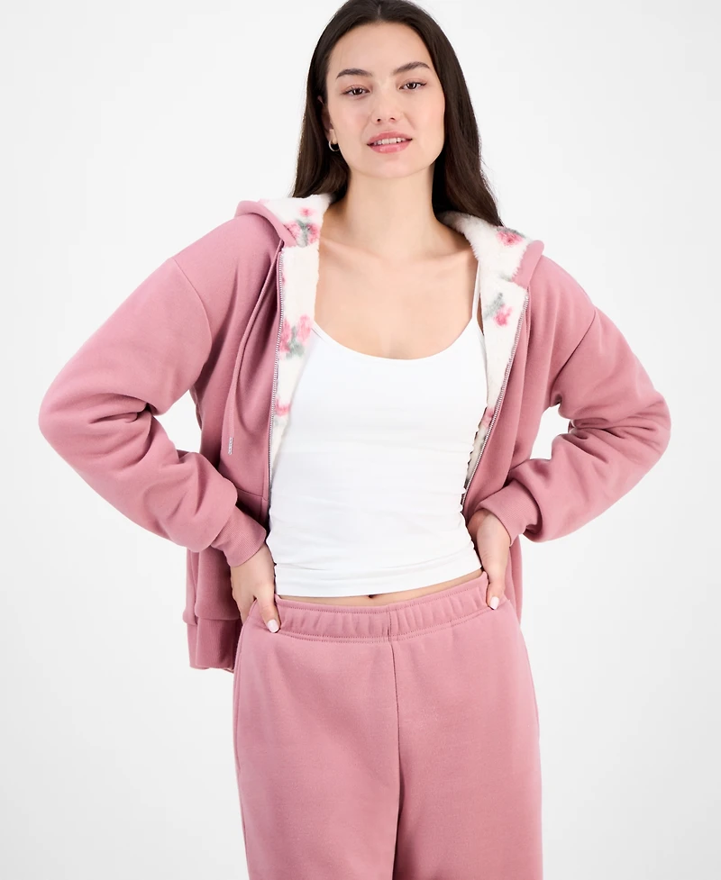 Ultra Flirt Juniors' Full-Zip Faux-Fur-Lined Hoodie