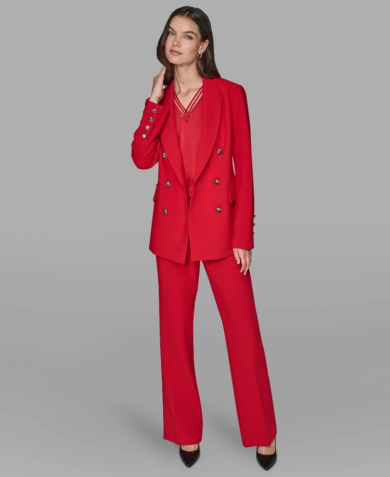 Karl Lagerfeld Paris Women's V-Neck Double-Breasted Satin Trim Jacket