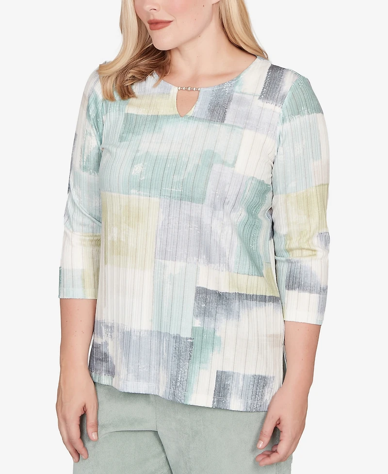 Alfred Dunner Petite Stockbridge Soft Colorblock Rib Texture Knit Top