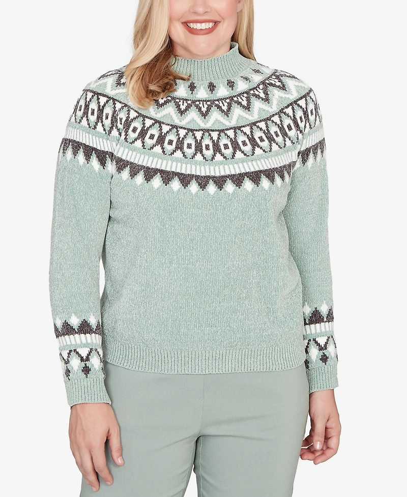 Alfred Dunner Petite Stockbridge Fair Isle Pattern Chenille Sweater