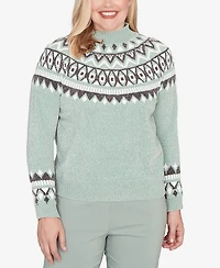 Alfred Dunner Petite Stockbridge Fair Isle Pattern Chenille Sweater