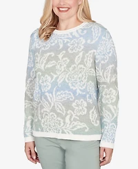 Alfred Dunner Petite Stockbridge Soft Paisley Ombre Sweater
