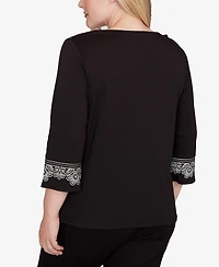 Alfred Dunner Petite Barcelona Embroidered Scroll Accent Soft Knit Top