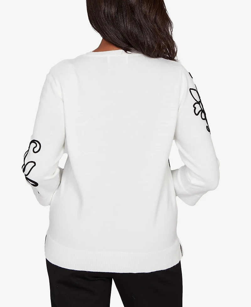 Alfred Dunner Petite Barcelona Floral Soutache Lightweight Sweater