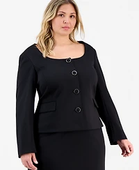Le Suit Plus Square-Neck Button-Front Skirt