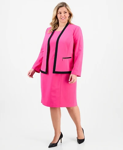 Le Suit Plus Collarless Open-Front Ponte Jacket & 2 Piece Dress