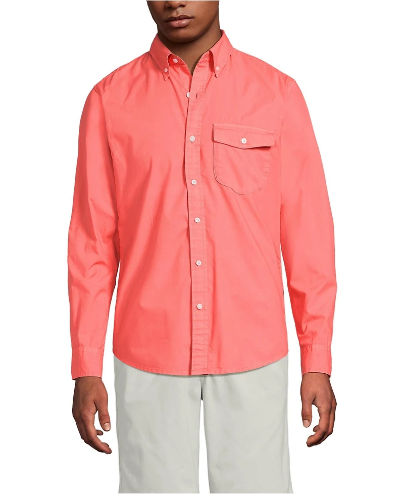 Lands' End Men's Long Sleeve Solid Poplin Shirt