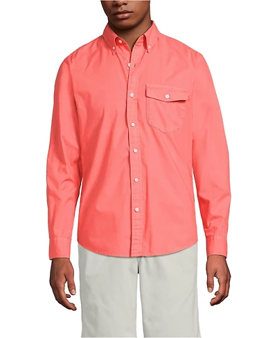 Lands' End Men's Long Sleeve Solid Poplin Shirt