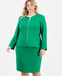 Le Suit Plus Zip-Front Ponte Jacket & Slim-Fit 2 Piece Skirt