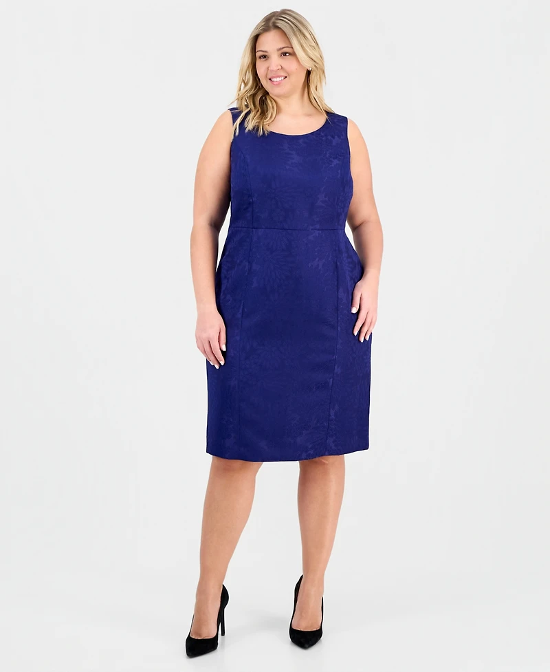 Le Suit Plus Floral-Jacquard Topper & Sheath 2 Piece Dress