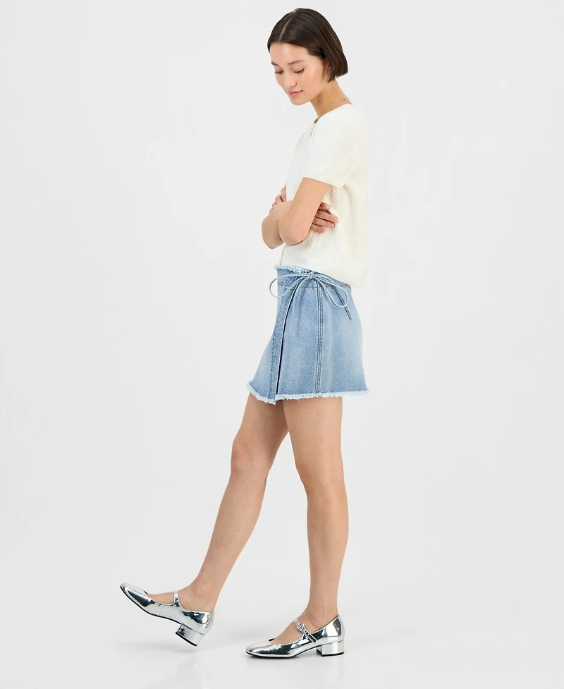 Celebrity Pink Juniors' Embellished Denim Wrap Skirt