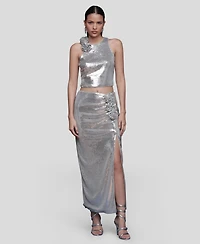 Avec Les Filles Women's Asymmetrical Ruched Midi Skirt