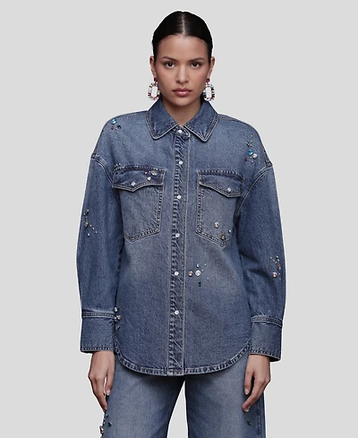 Avec Les Filles Women's Bejeweled Long Sleeves Oversized Shirt