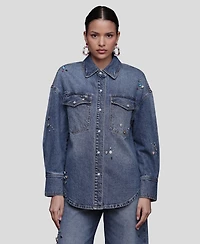 Avec Les Filles Women's Bejeweled Long Sleeves Oversized Shirt