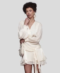 Avec Les Filles Women's Billowy Bodice Long Sleeves Mini Dress