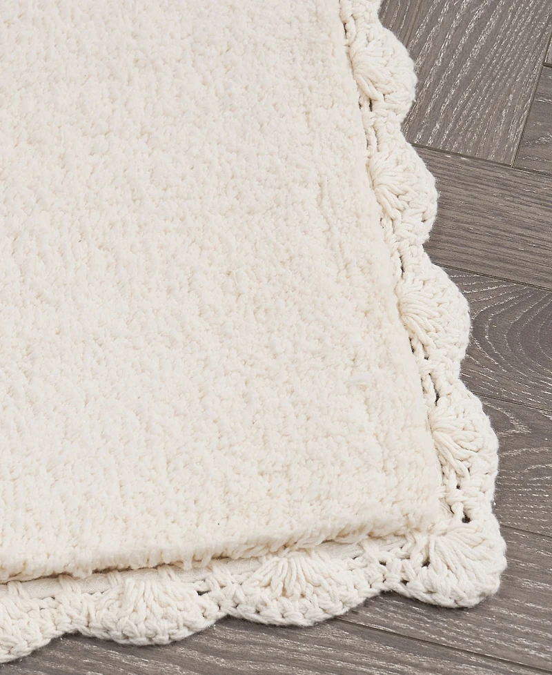 Laura Ashley Heathered Crochet Border Cotton Bath Rug Set