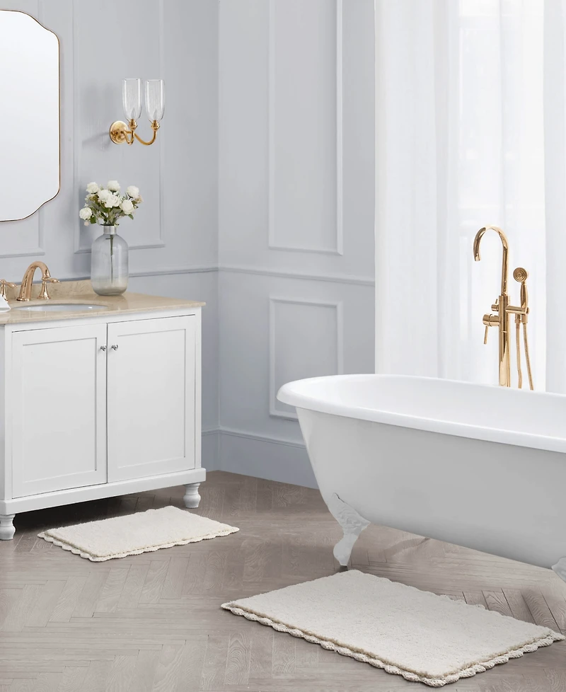 Laura Ashley Heathered Crochet Border Cotton Bath Rug Set