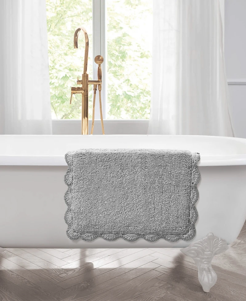 Laura Ashley Heathered Crochet Border Cotton Bath Rug, 17" x 24"