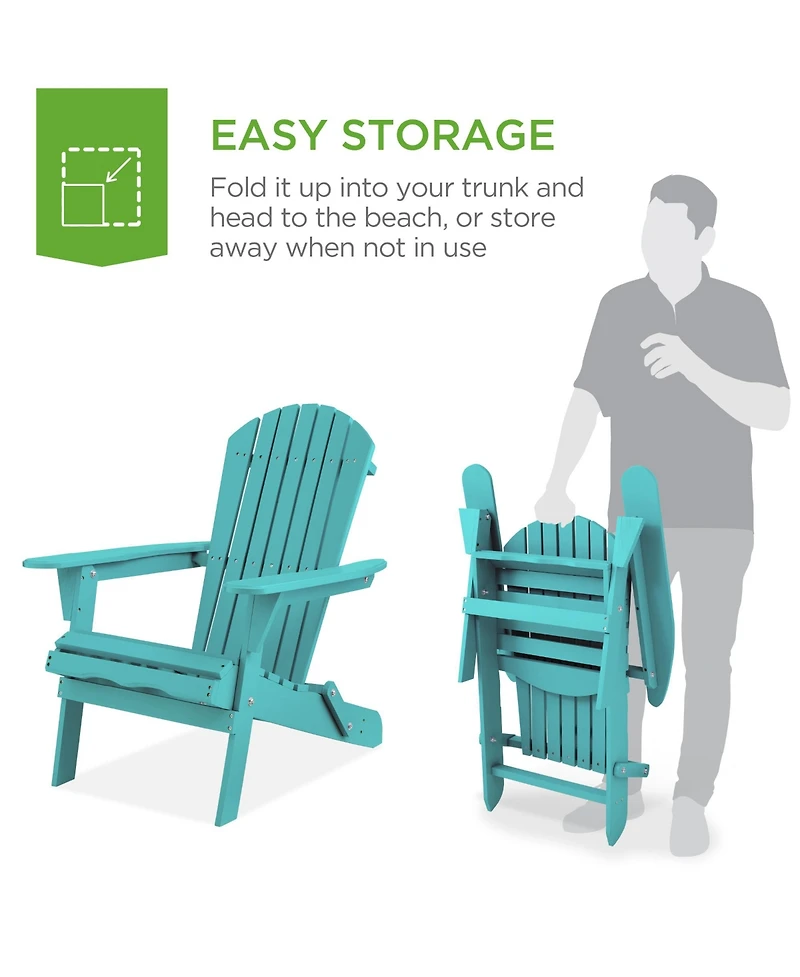 Best Choice Products Folding Adirondack Chair Outdoor, Wooden Accent Lounge Furniture w/ 350lb Capacity