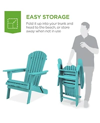 Best Choice Products Folding Adirondack Chair Outdoor, Wooden Accent Lounge Furniture w/ 350lb Capacity