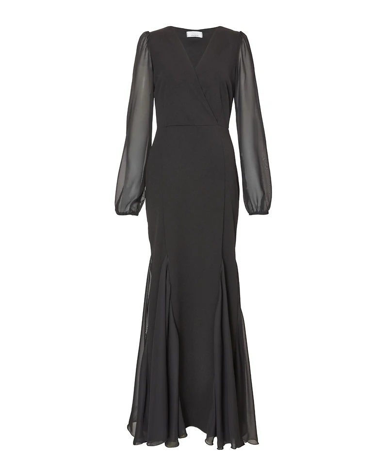 Quiz Women's Scuba Crepe Chiffon Long Sleeve Goad Maxi Dress