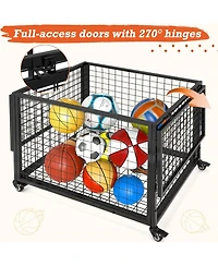 Aecojoy Ball Cart Storage, Rolling Basketball Bin with Wheels for Garage, School, Gym, Sports Equipment and Toy Organizer