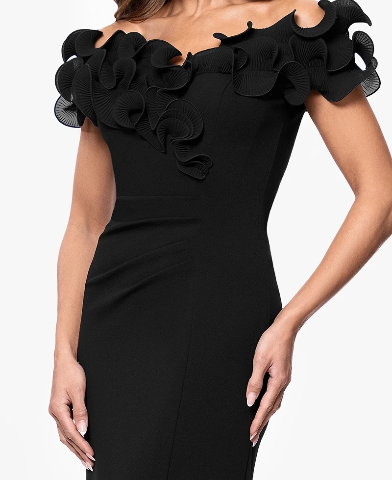 Xscape Women's Ruffled-Off-The-Shoulder Crepe Gown